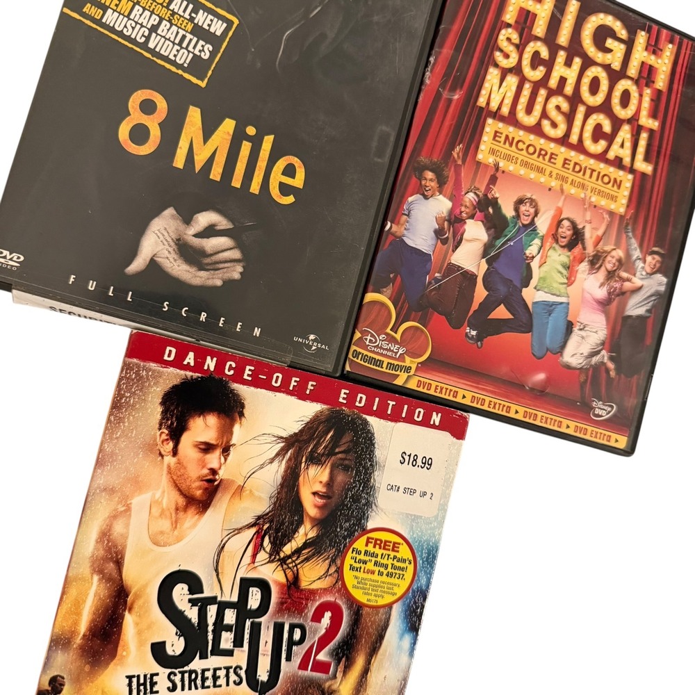 Music Dance DVD Lot of 3 8 Mile Step Up High School Musical Movies